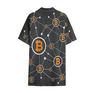 Bitcoin Connection Pattern Print Cotton Hawaiian Shirt