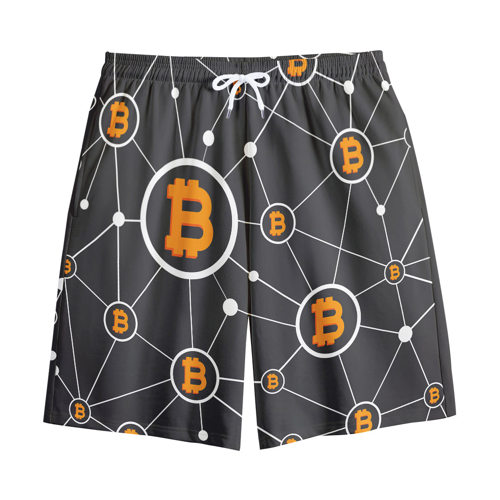 Bitcoin Connection Pattern Print Cotton Shorts