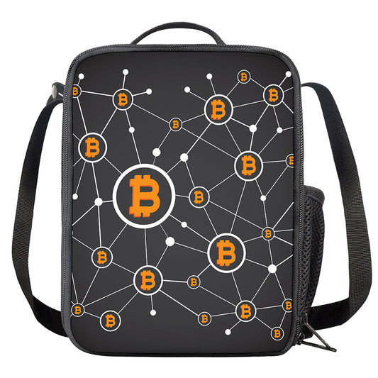 Bitcoin Connection Pattern Print Crossbody Lunch Bag