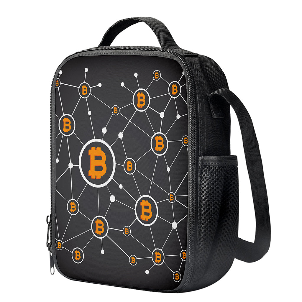 Bitcoin Connection Pattern Print Crossbody Lunch Bag