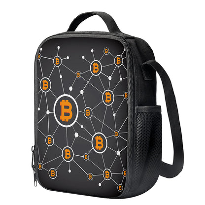 Bitcoin Connection Pattern Print Crossbody Lunch Bag