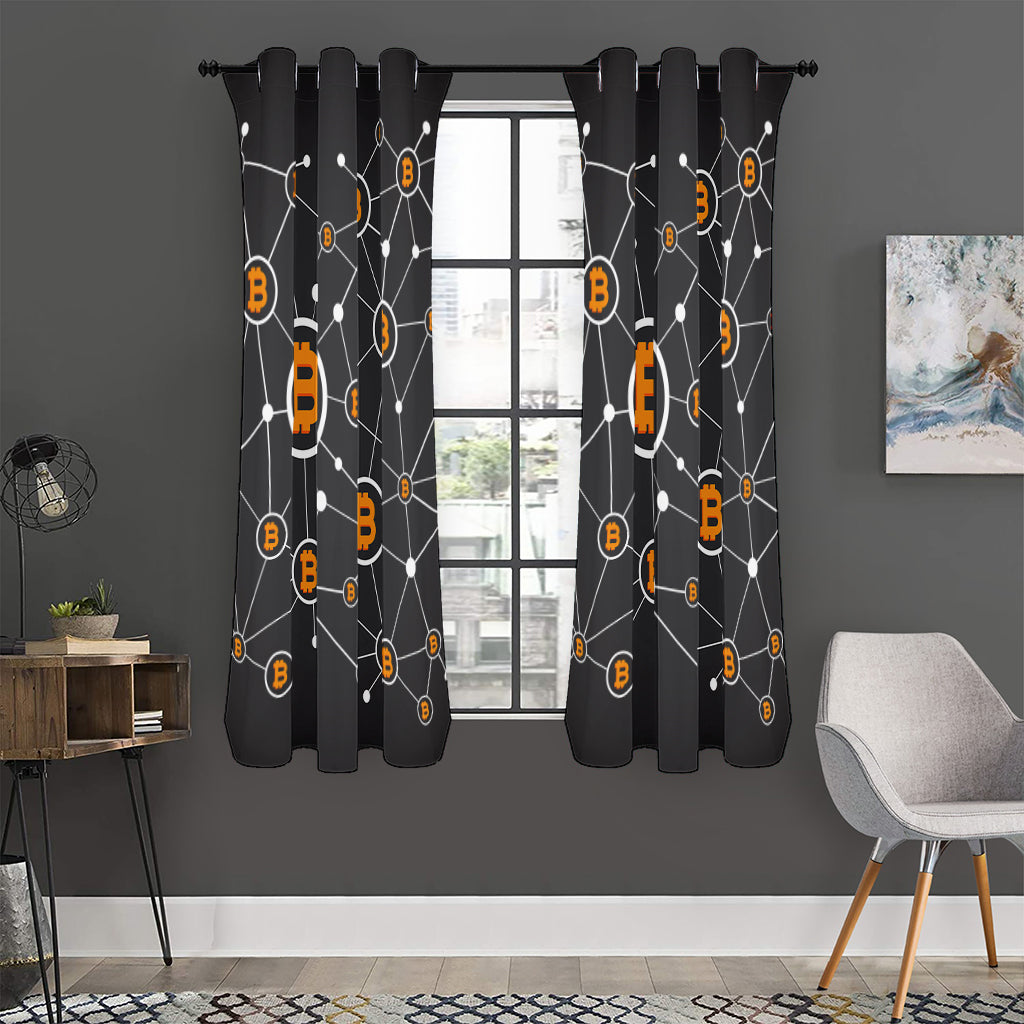 Bitcoin Connection Pattern Print Curtain