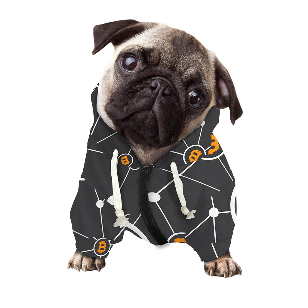 Bitcoin Connection Pattern Print Dog Zip Up Hoodie