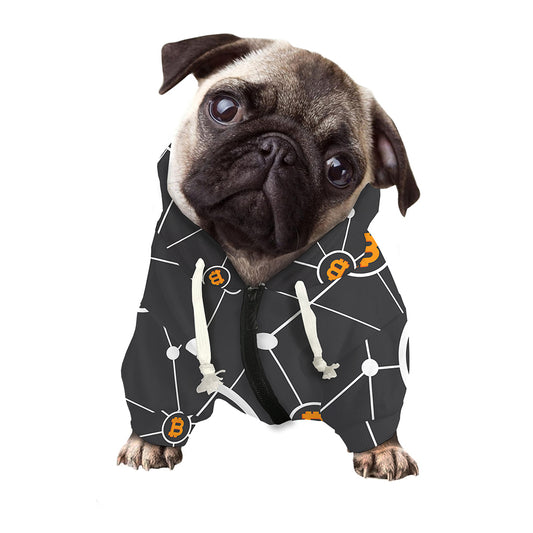Bitcoin Connection Pattern Print Dog Zip Up Hoodie