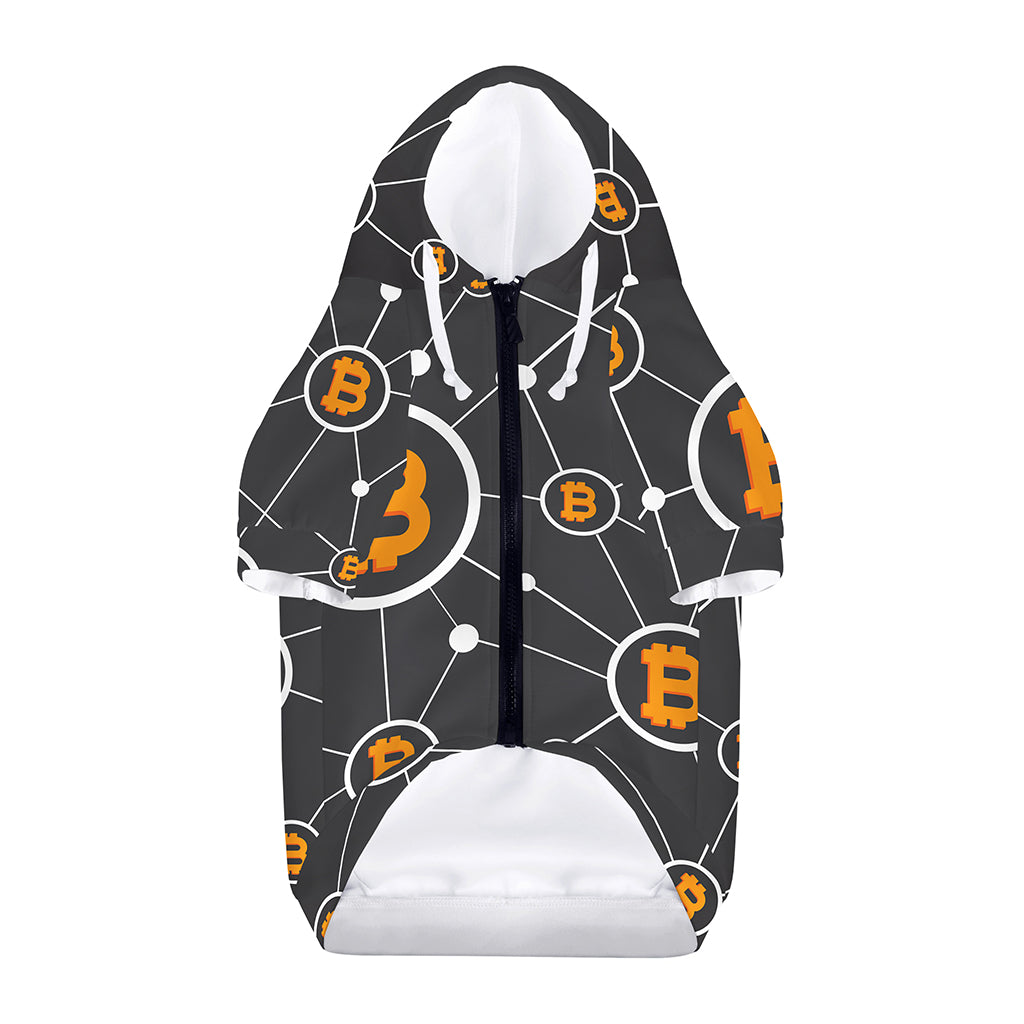 Bitcoin Connection Pattern Print Dog Zip Up Hoodie