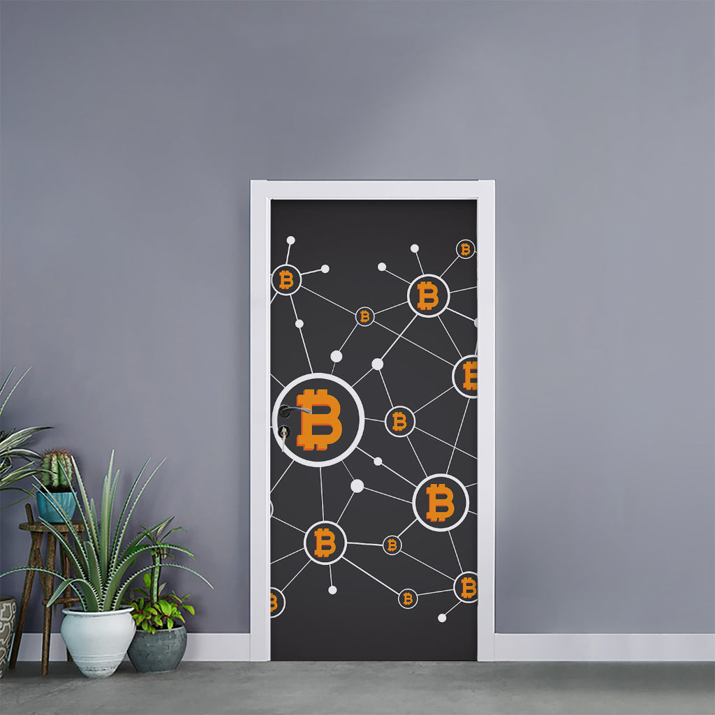 Bitcoin Connection Pattern Print Door Sticker