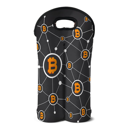 Bitcoin Connection Pattern Print Double Neoprene Wine Tote