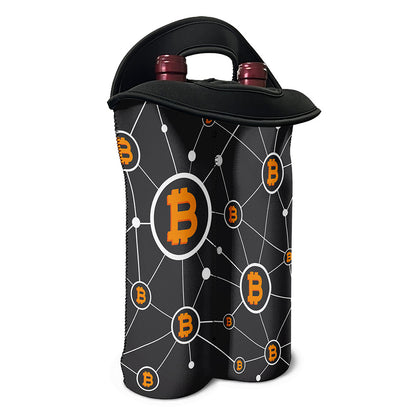 Bitcoin Connection Pattern Print Double Neoprene Wine Tote