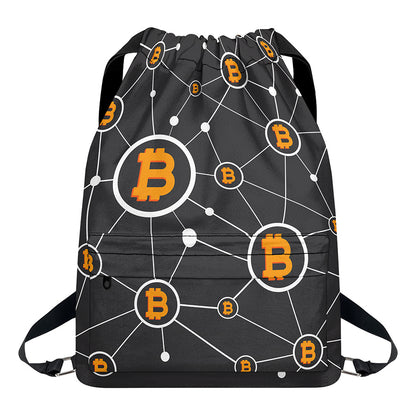 Bitcoin Connection Pattern Print Drawstring Backpack