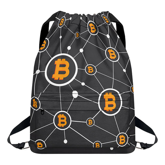 Bitcoin Connection Pattern Print Drawstring Backpack