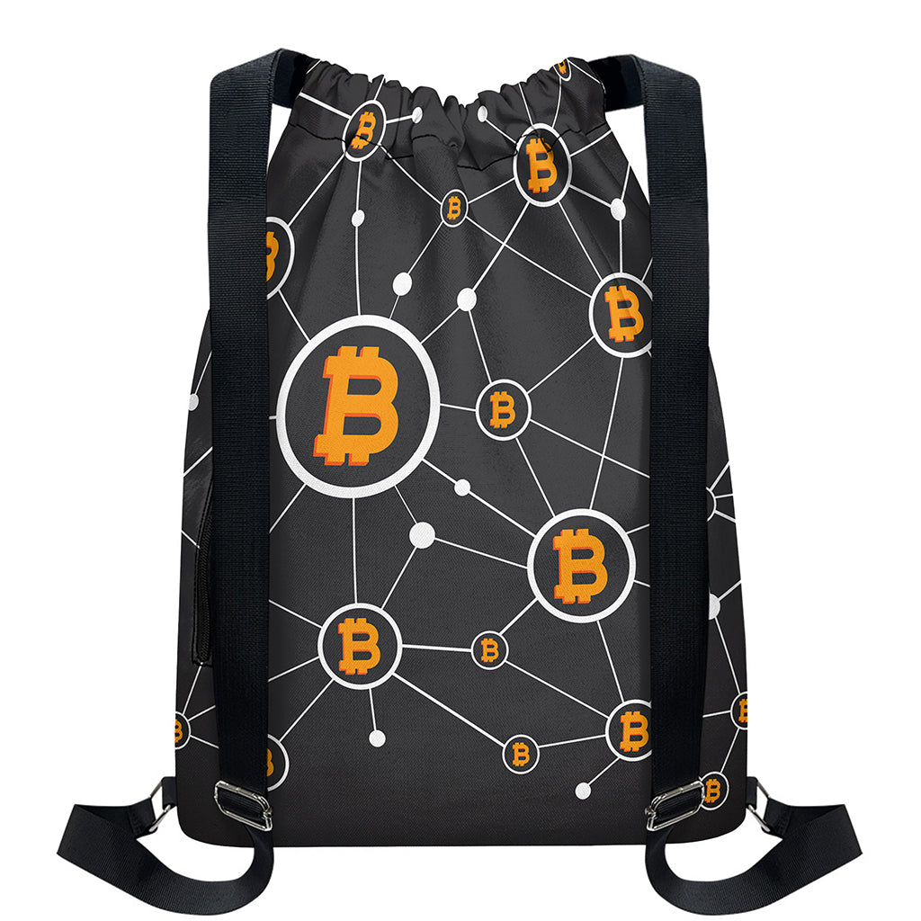 Bitcoin Connection Pattern Print Drawstring Backpack
