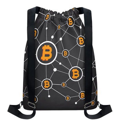 Bitcoin Connection Pattern Print Drawstring Backpack