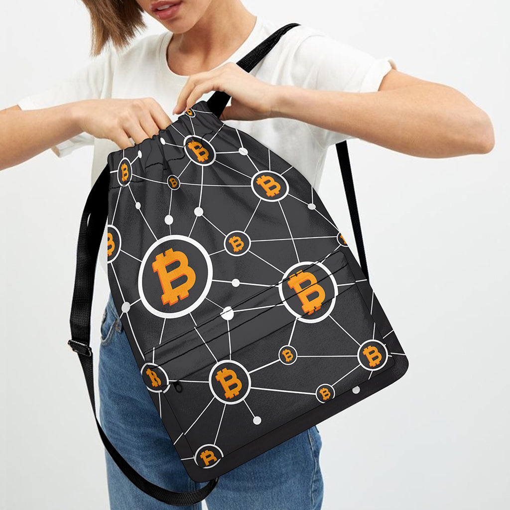Bitcoin Connection Pattern Print Drawstring Backpack