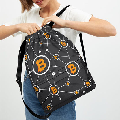 Bitcoin Connection Pattern Print Drawstring Backpack