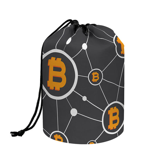 Bitcoin Connection Pattern Print Drawstring Makeup Bag