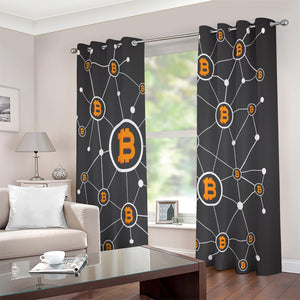 Bitcoin Connection Pattern Print Extra Wide Grommet Curtains