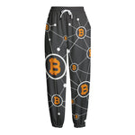 Bitcoin Connection Pattern Print Fleece Lined Knit Pants