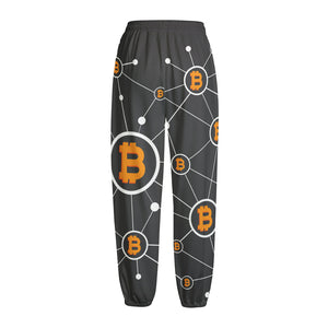 Bitcoin Connection Pattern Print Fleece Lined Knit Pants