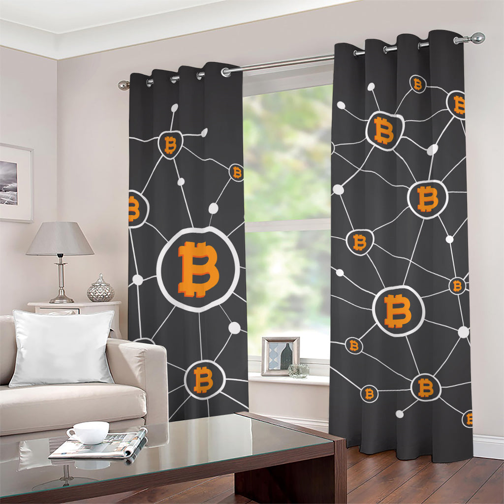 Bitcoin Connection Pattern Print Grommet Curtains