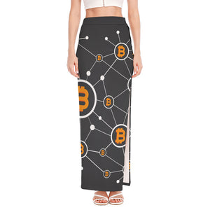 Bitcoin Connection Pattern Print High Slit Maxi Skirt