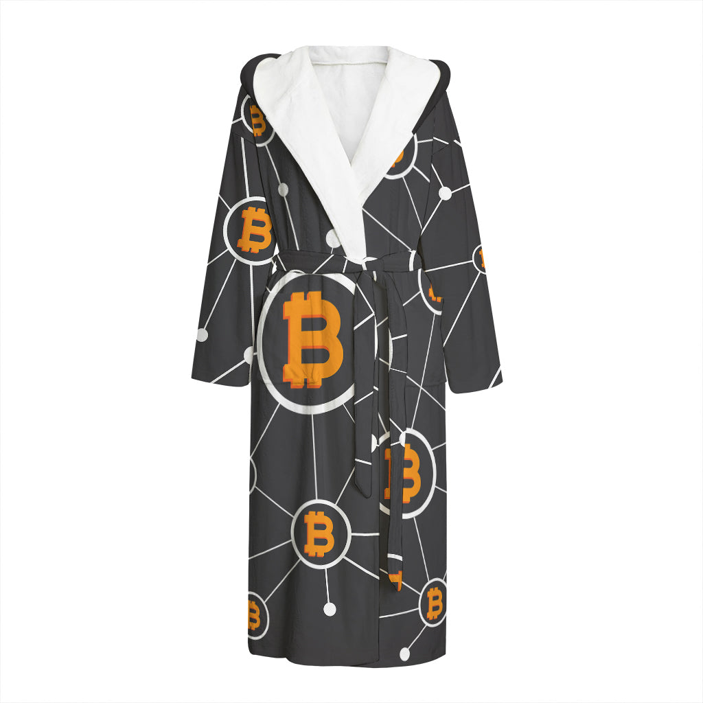 Bitcoin Connection Pattern Print Hooded Bathrobe