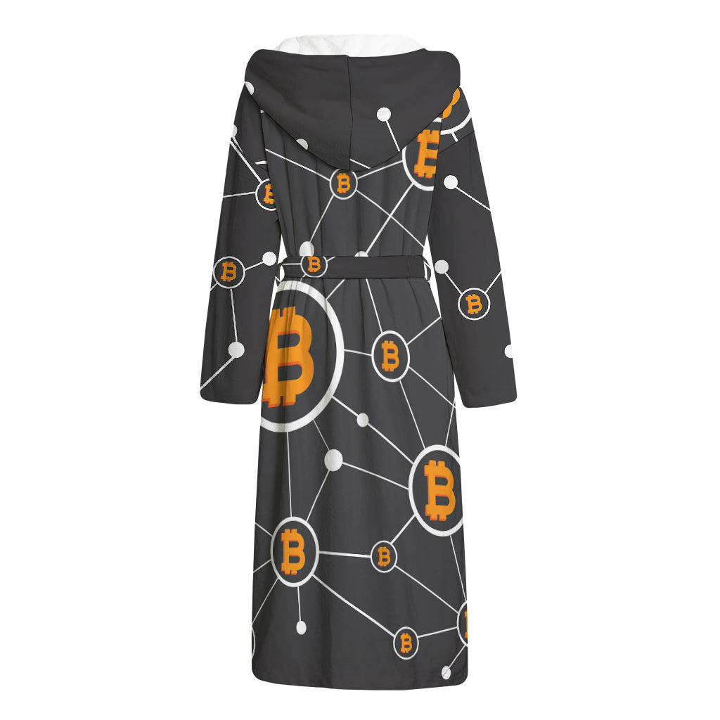 Bitcoin Connection Pattern Print Hooded Bathrobe