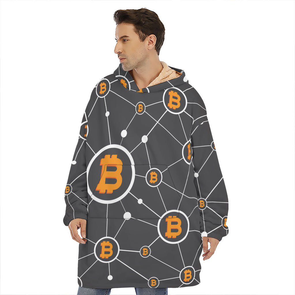 Bitcoin Connection Pattern Print Hoodie Blanket