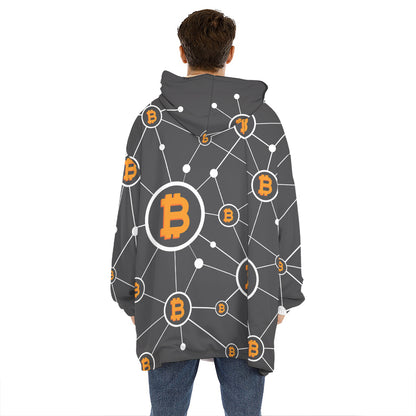 Bitcoin Connection Pattern Print Hoodie Blanket