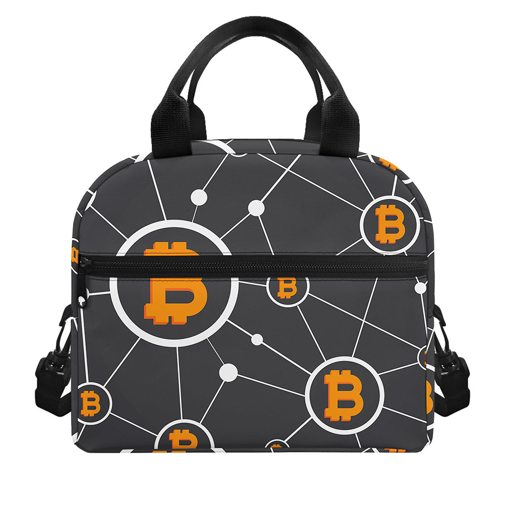 Bitcoin Connection Pattern Print Insulated Lunch Bag