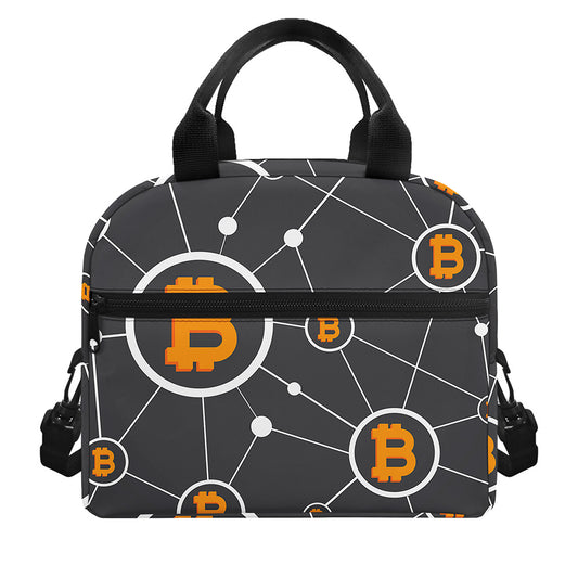 Bitcoin Connection Pattern Print Insulated Lunch Bag