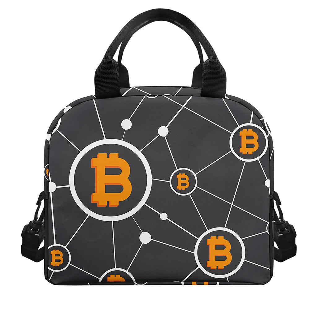 Bitcoin Connection Pattern Print Insulated Lunch Bag