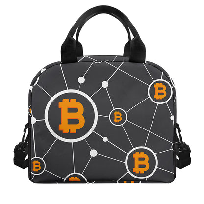 Bitcoin Connection Pattern Print Insulated Lunch Bag