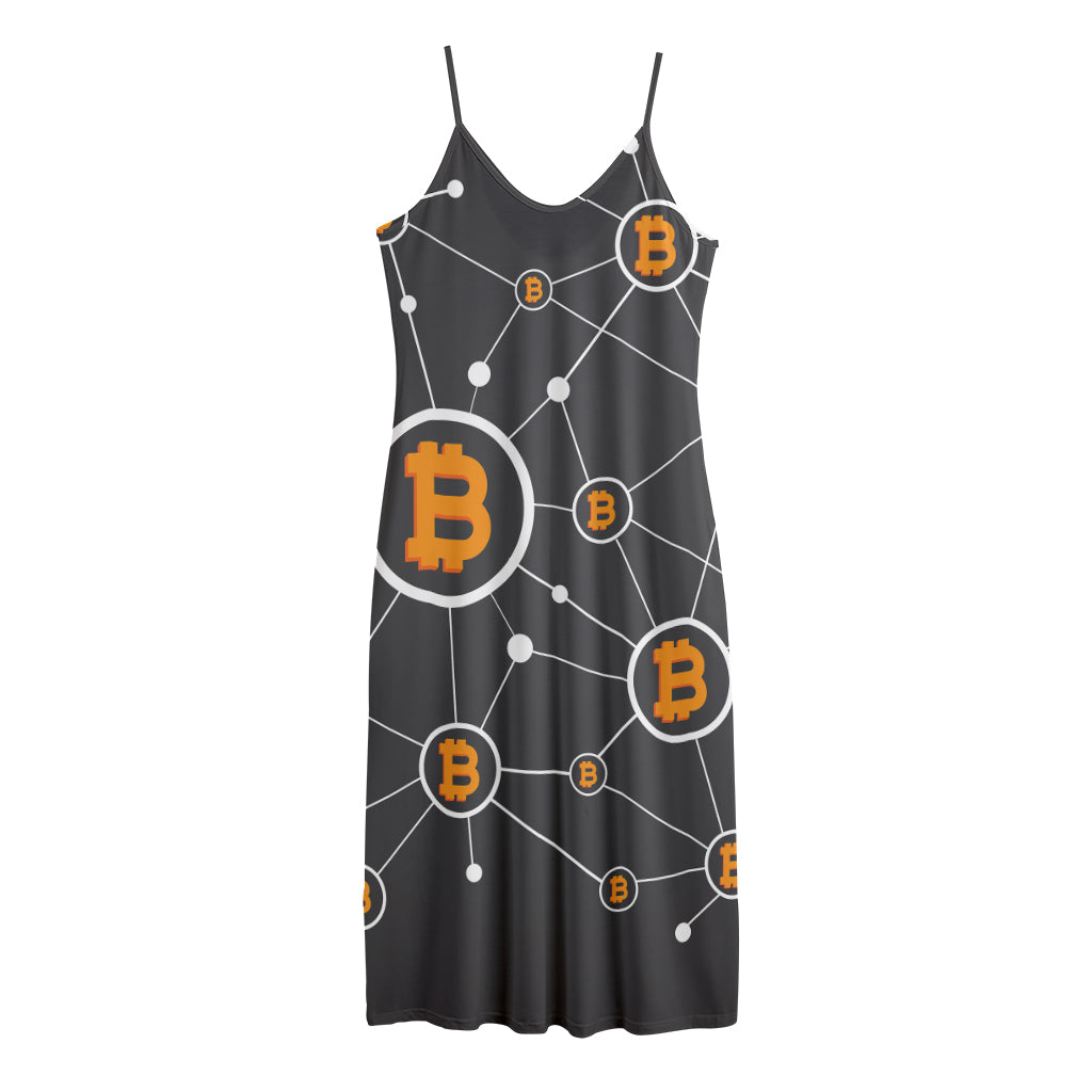 Bitcoin Connection Pattern Print Jersey Midi Cami Dress