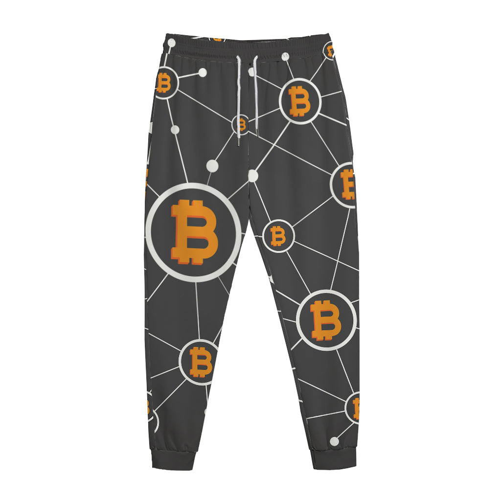 Bitcoin Connection Pattern Print Jogger Pants