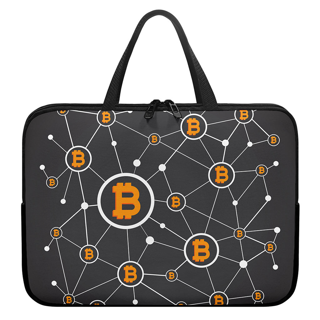 Bitcoin Connection Pattern Print Laptop Sleeve With Handle