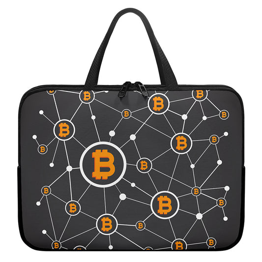 Bitcoin Connection Pattern Print Laptop Sleeve With Handle