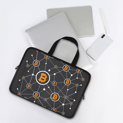 Bitcoin Connection Pattern Print Laptop Sleeve With Handle