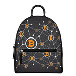 Bitcoin Connection Pattern Print Leather Backpack