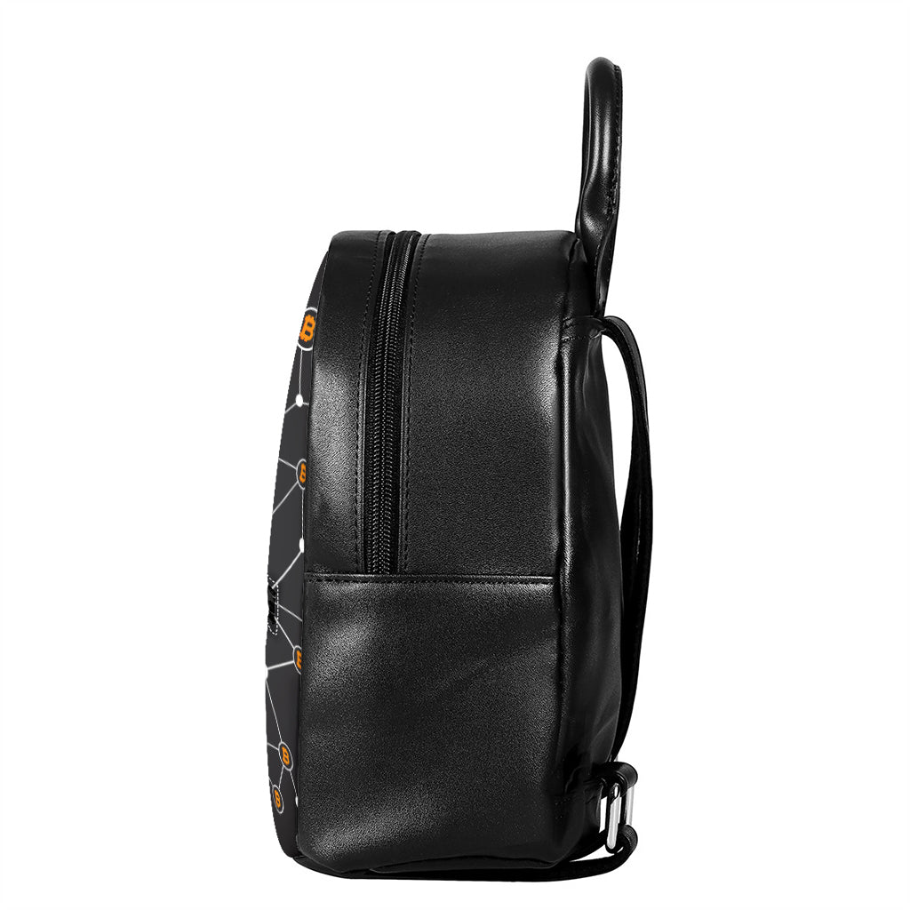 Bitcoin Connection Pattern Print Leather Backpack