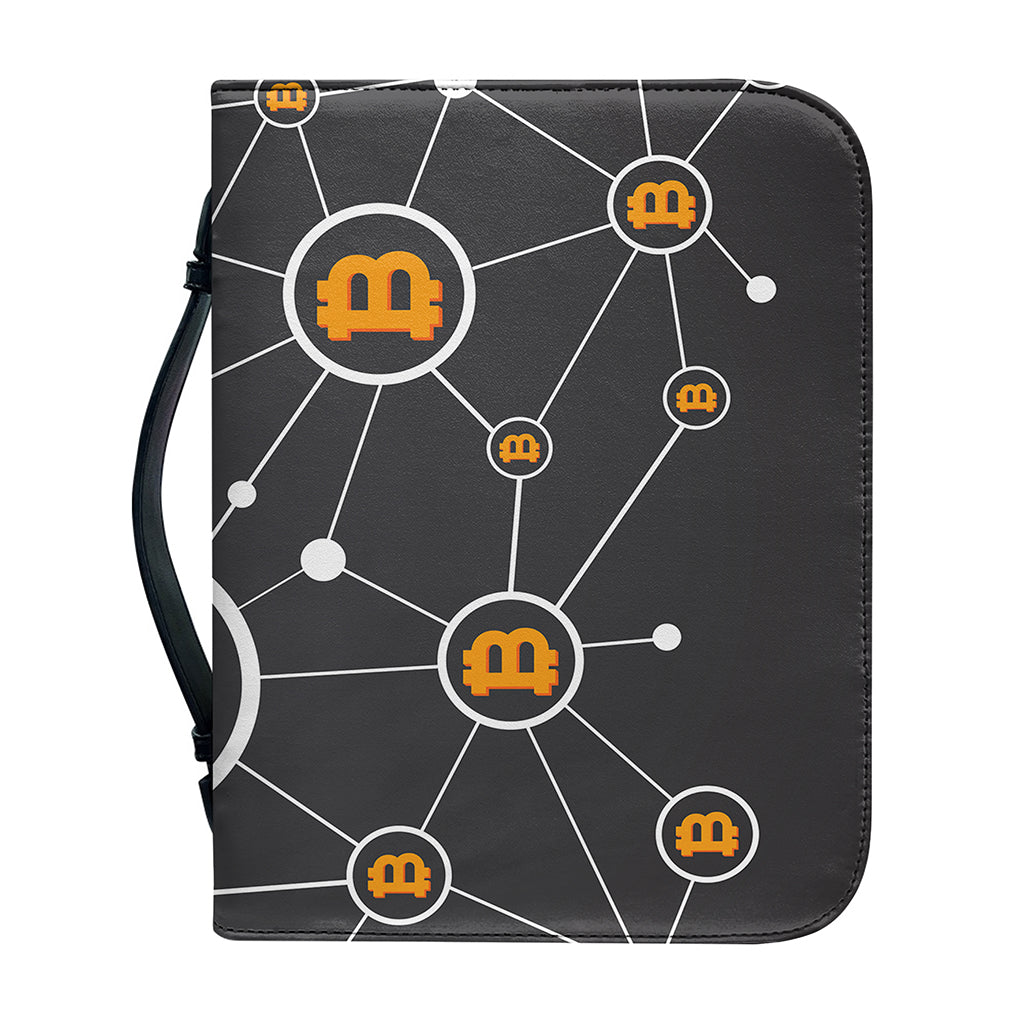 Bitcoin Connection Pattern Print Leather Bible Cover
