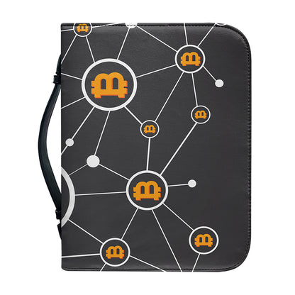 Bitcoin Connection Pattern Print Leather Bible Cover