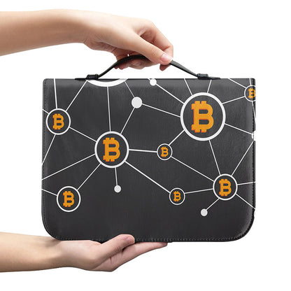 Bitcoin Connection Pattern Print Leather Bible Cover