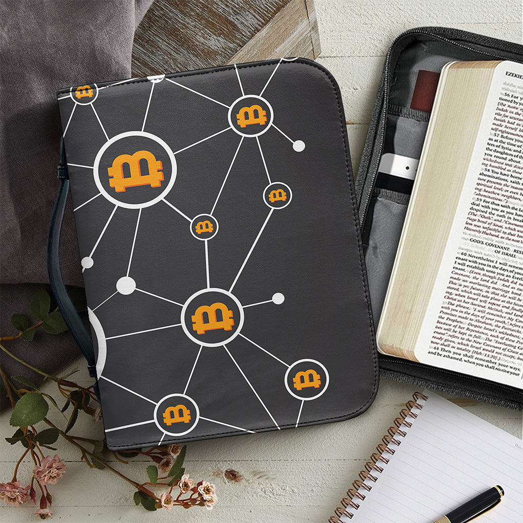 Bitcoin Connection Pattern Print Leather Bible Cover