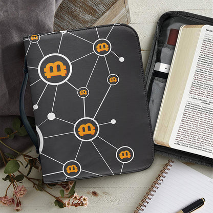 Bitcoin Connection Pattern Print Leather Bible Cover