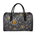 Bitcoin Connection Pattern Print Leather Duffel Bag