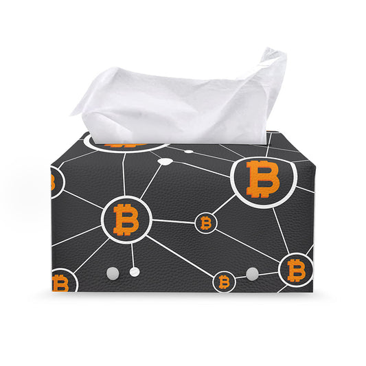 Bitcoin Connection Pattern Print Leather Tissue Box Cover