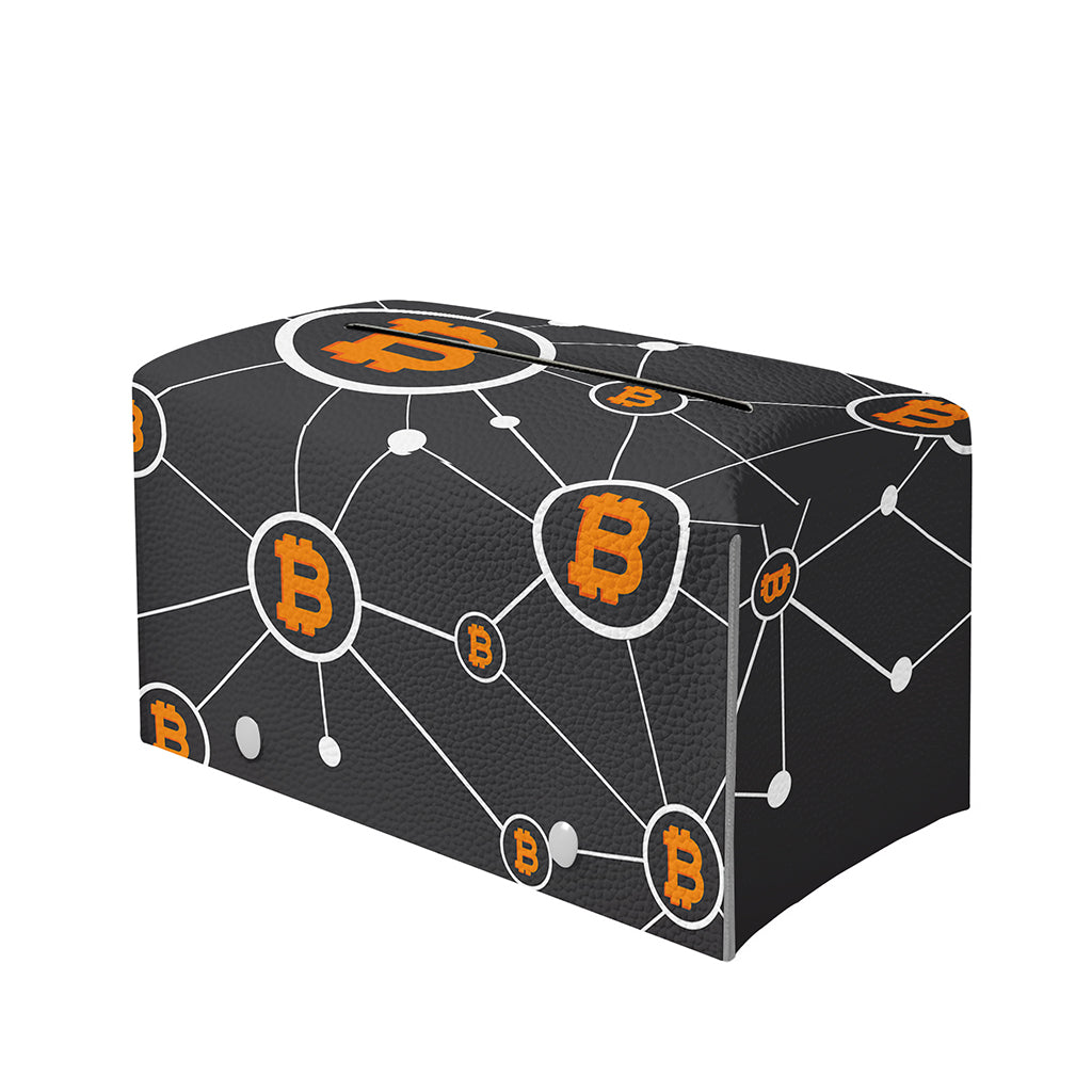 Bitcoin Connection Pattern Print Leather Tissue Box Cover