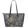 Bitcoin Connection Pattern Print Leather Tote Bag With Zipper