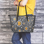 Bitcoin Connection Pattern Print Leather Tote Bag