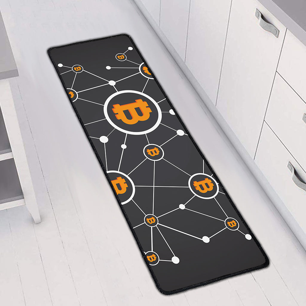 Bitcoin Connection Pattern Print Long Kitchen Mat